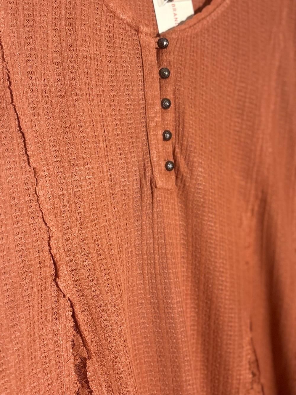 Lucky Brand Women's Henley Lace Godet Swing Top Size L Coral  Linen Blend NWT - Picture 5 of 8